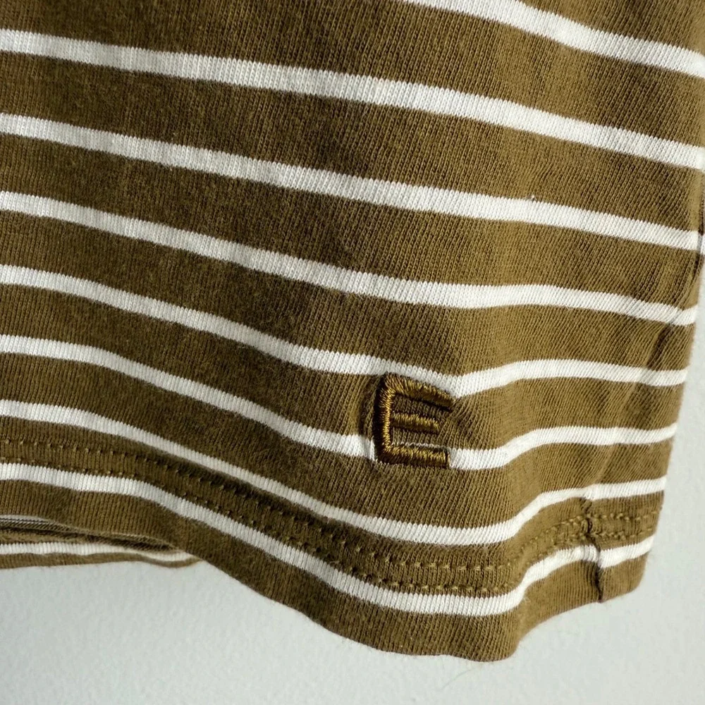 EVERLANE UNIFORM Olive Green Crew Neck Striped Mens Short Sleeve Tee, L - Picture 5 of 5